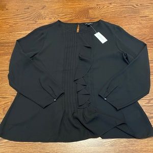 Brand New (NWT) Banana Republic Black Pleated Flowy Blouse w/Ruffle (Size XL)